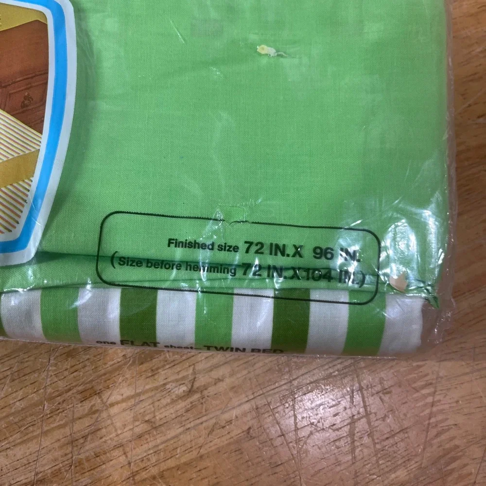 Vtg Fashion Manor JCPenney Green White Striped Twin Flat Sheet Muslin NEW